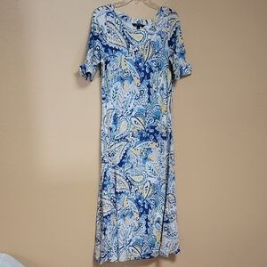 Lg Lauren Ralph Lauren Elegant Blue and Yello Paisley Dress